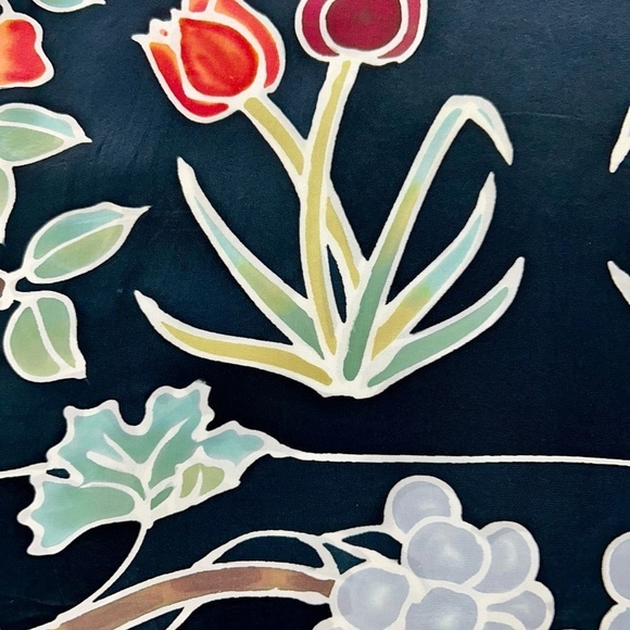 Vintage Art Waves Silk Floral Printed Tropical Bird Tunic, Oversized Small - Picture 6 of 11